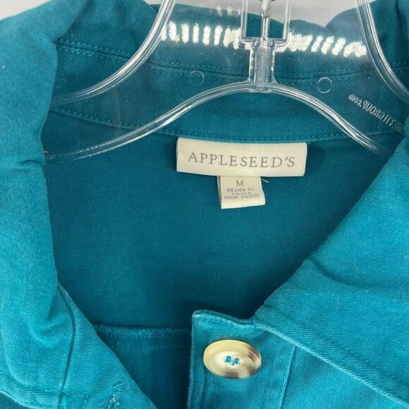 Appleseed's Women's Button Down Jacket Blazer Collared Pockets Teal Green Medium - Picture 2 of 13